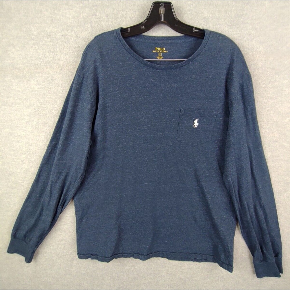 Polo Ralph Lauren Mens Shirt L Blue Long Sleeve Knit Small Pony‎ Preppy Casual